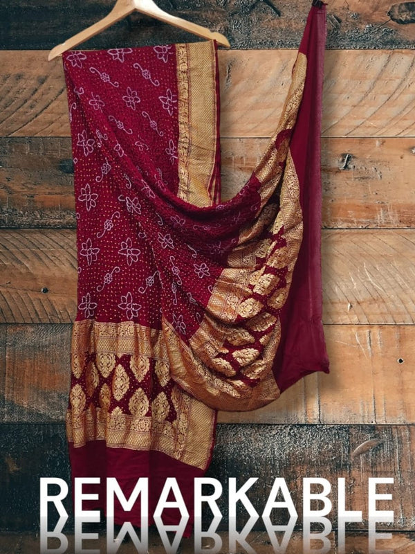 Rai Dani Bandhani Dupatta | Maroon | - Leheriya