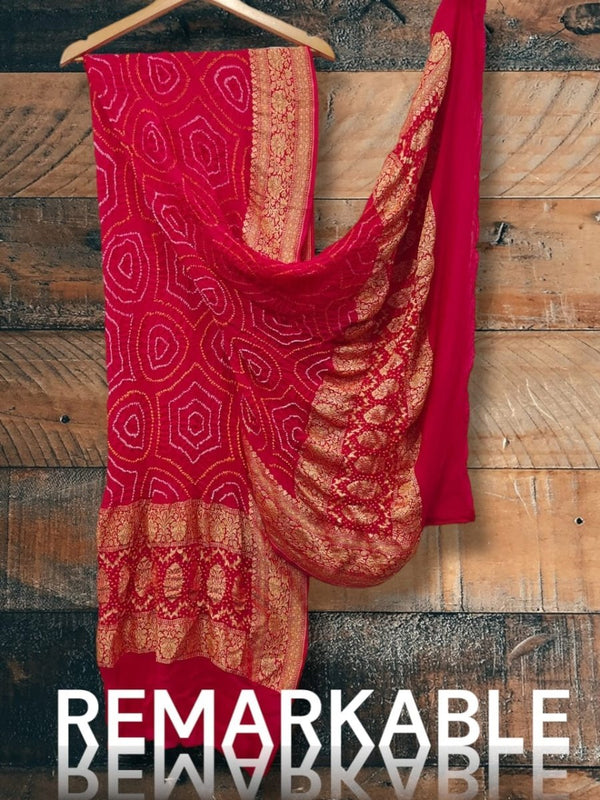 Rai Dani Bandhani Dupatta | Rose Red | - Leheriya