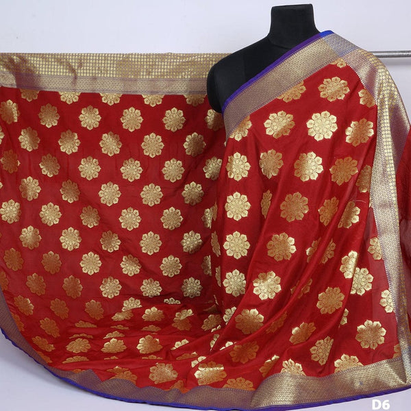 Red 2.5 m Heavy Banarasi Brocade Silk Dupatta - Leheriya