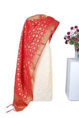 Red Banarasi Dupatta with Golden Zari Work - Leheriya