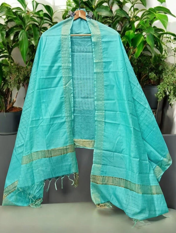 Sea Green Color Mangalagiri Zari Border Cotton Silk Dupatta - Leheriya