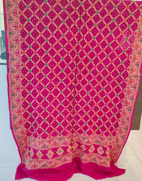 Semi Kanjivaram Silk Bandhani Gharchola Dupatta - Leheriya