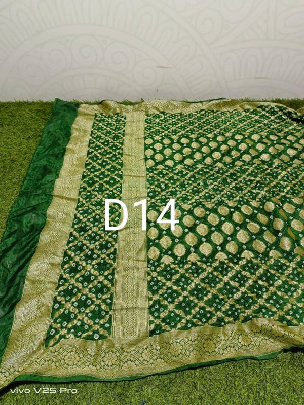 Semi Kanjivaram Silk Bandhani Gharchola Dupatta - Leheriya