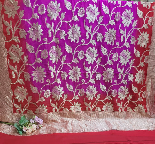 Silk Mark Certified Handloom Pure Georgette Water Zari Banarasi Dupattas - Leheriya