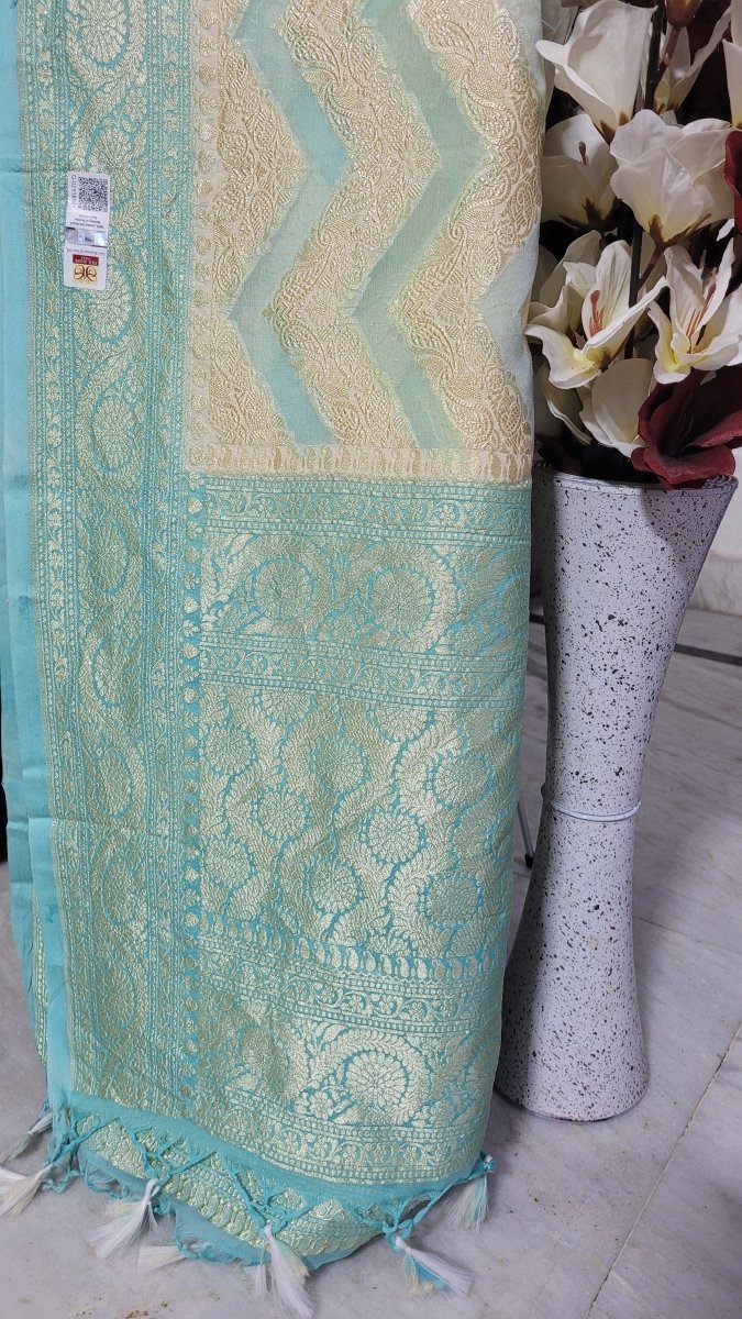 Silk Mark Certified Handloom Pure Georgette Water Zari Banarasi Dupattas - Leheriya