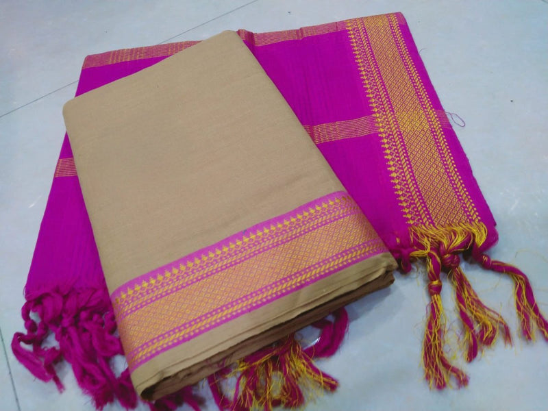 South Cotton Mangalgiri Salwar Suit with Nizam Border | Color Beige | - Leheriya