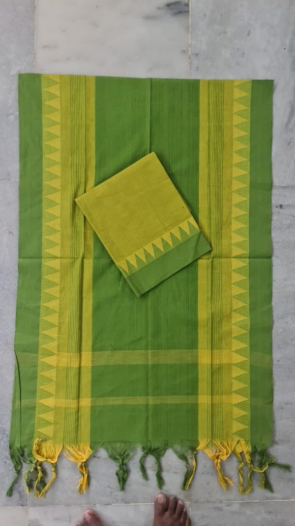 South Cotton Mangalgiri Salwar Suit with Nizam Border | Color Yellow | - Leheriya