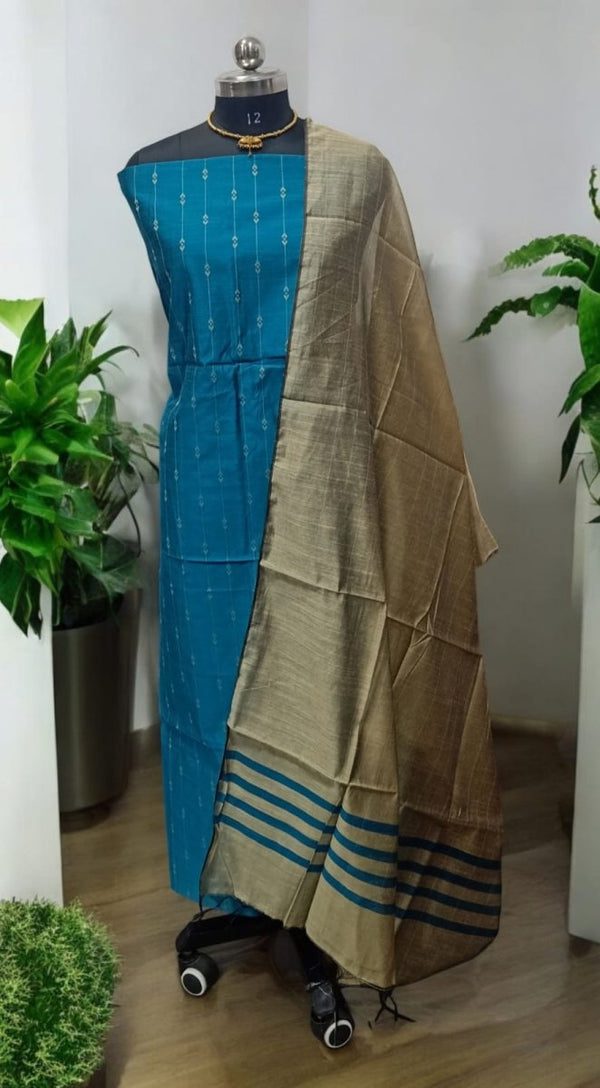 South Cotton Silk Handloom Unstitched Dress Materia - Leheriya