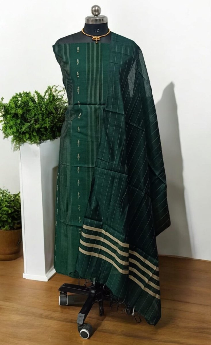 South Cotton Silk Handloom Unstitched Dress Material - Leheriya