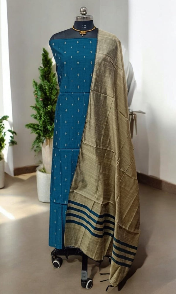 South Cotton Silk Handloom Unstitched Dress Material - Leheriya