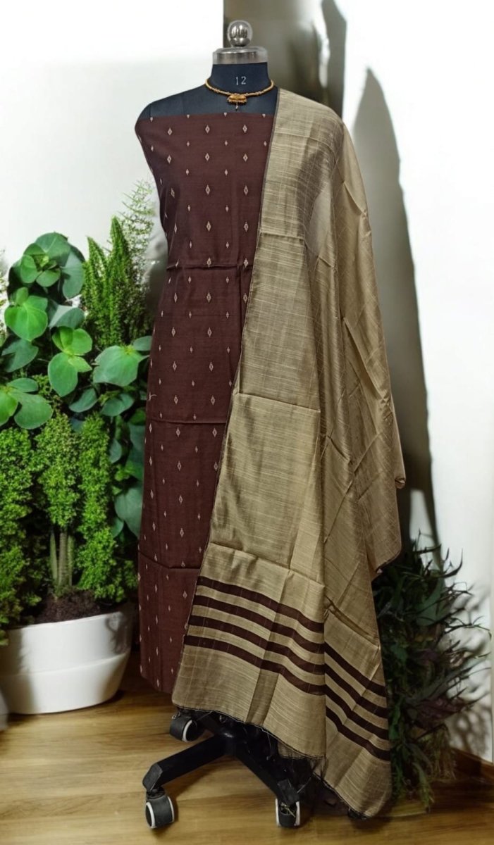 South Cotton Silk Handloom Unstitched Dress Material - Leheriya