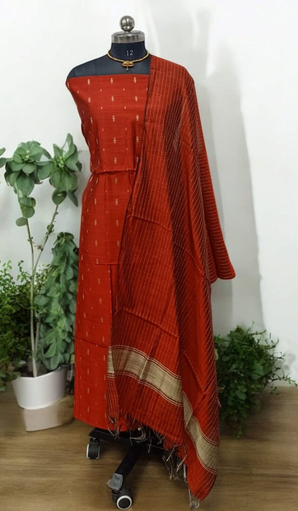 South Cotton Silk Handloom Unstitched Dress Material - Leheriya