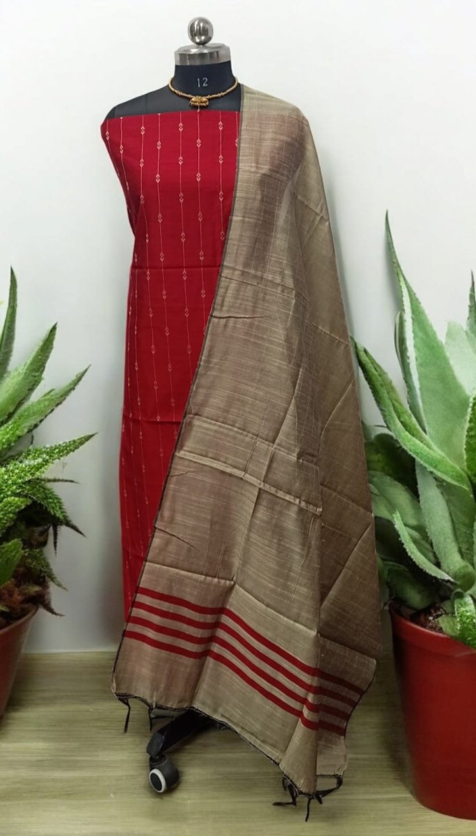 South Cotton Silk Handloom Unstitched Dress Material - Leheriya