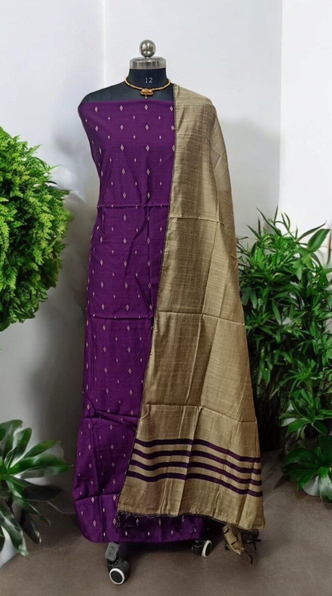 South Cotton Silk Handloom Unstitched Dress Material - Leheriya