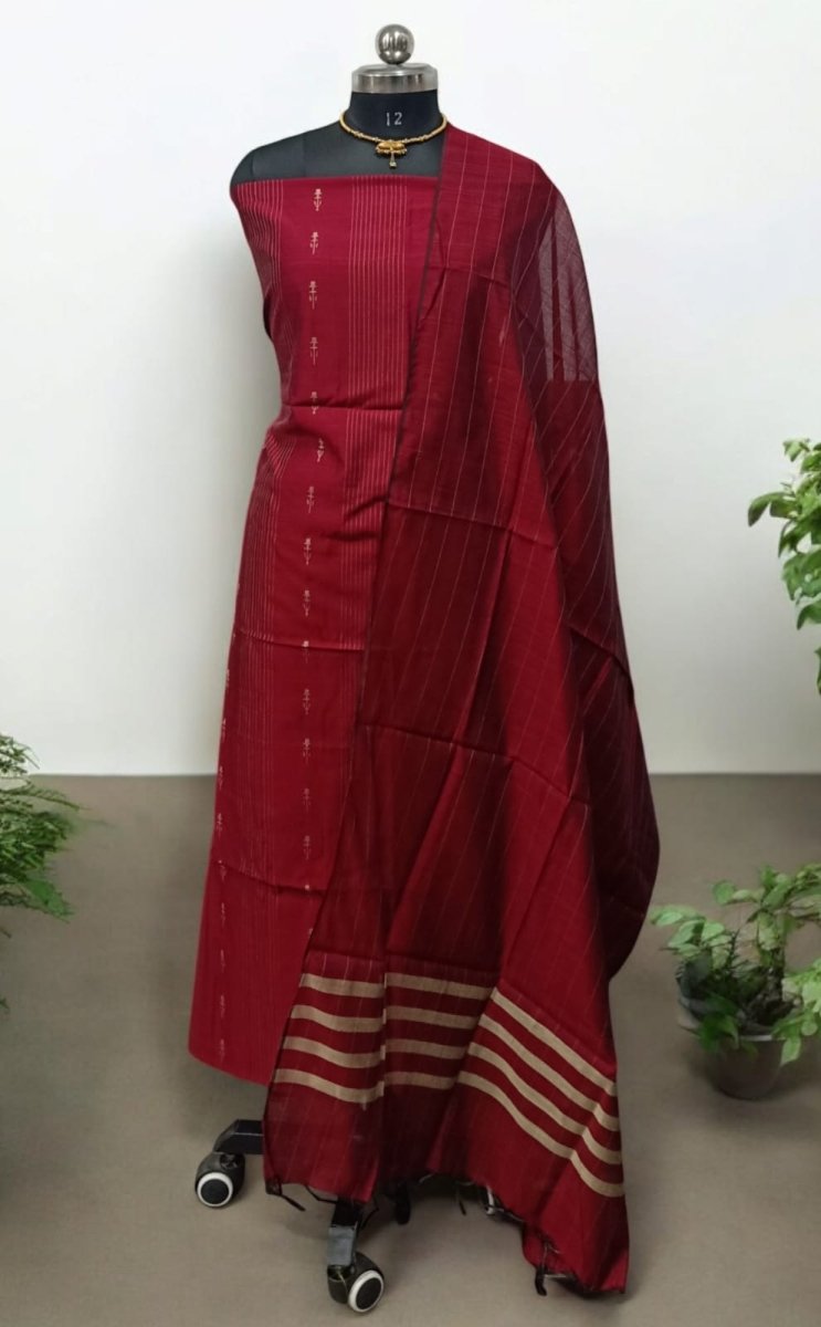 South Cotton Silk Handloom Unstitched Dress Material - Leheriya