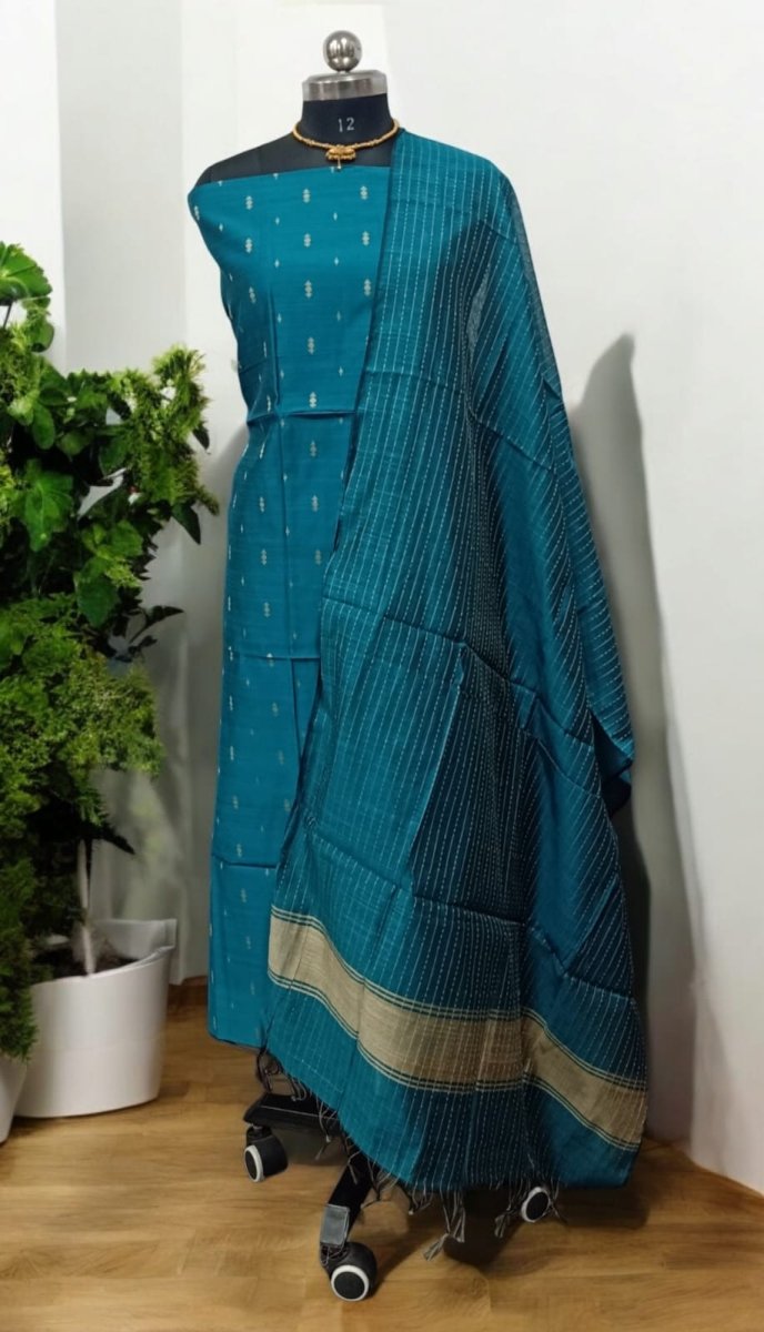 South Cotton Silk Handloom Unstitched Dress Material - Leheriya