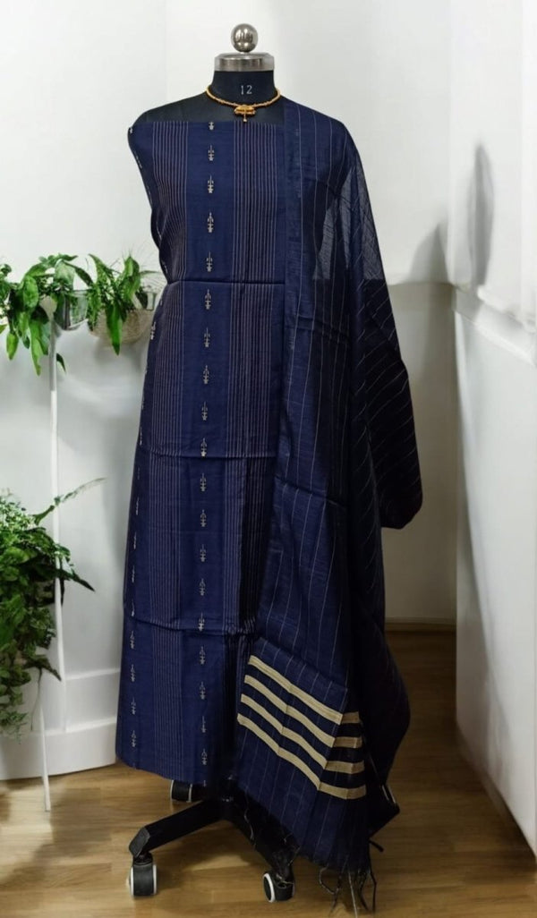 South Cotton Silk Handloom Unstitched Dress Material - Leheriya