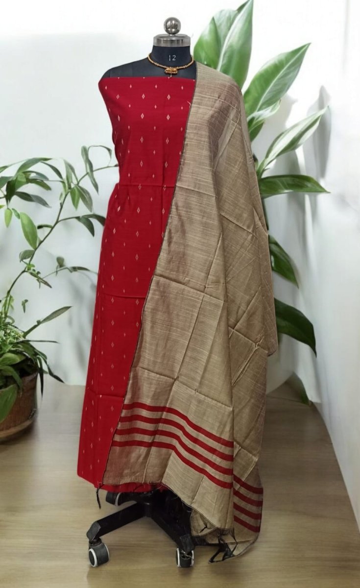 South Cotton Silk Handloom Unstitched Dress Material - Leheriya