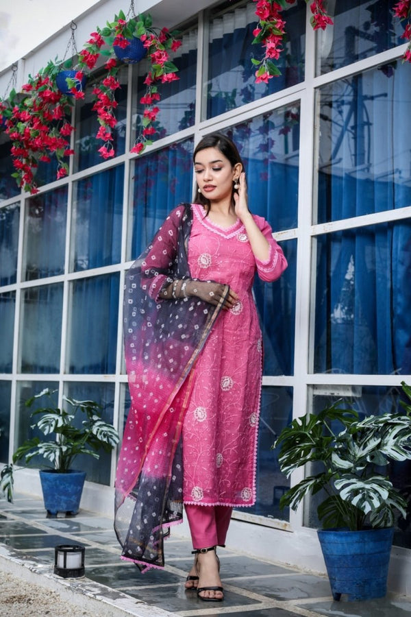 Unstitched 3 pc Kota Doria Cotton Salwar Suits - Leheriya