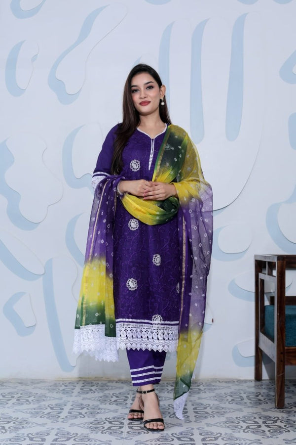 Unstitched 3 pc Kota Doria Cotton Salwar Suits - Leheriya