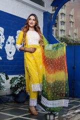 Unstitched 3 pc Kota Doria Cotton Salwar Suits - Leheriya