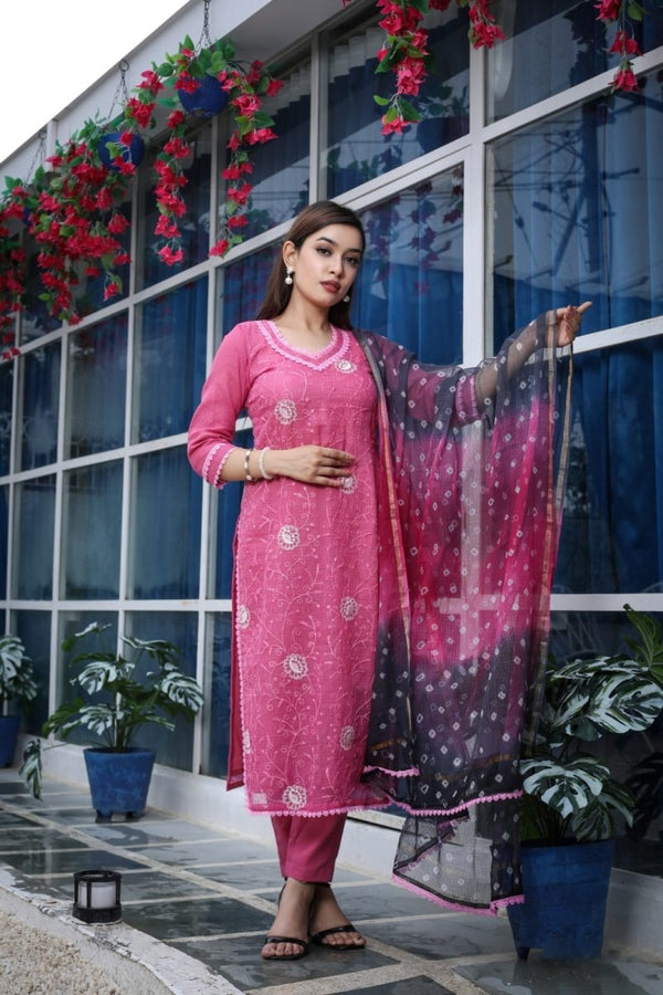 Unstitched 3 pc Kota Doria Cotton Salwar Suits - Leheriya