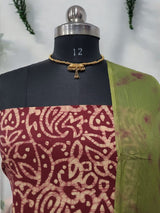 Wax Batik Work Pure Cotton Salwar Suit with Resham Border Dupatta - Leheriya