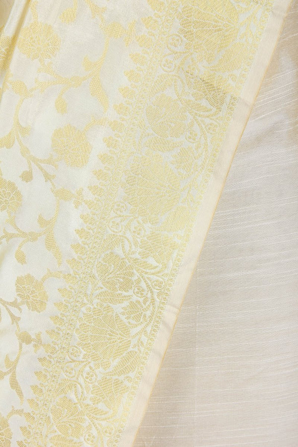 White and Golden Banarasi Semi Katan Silk Dupatta - Leheriya