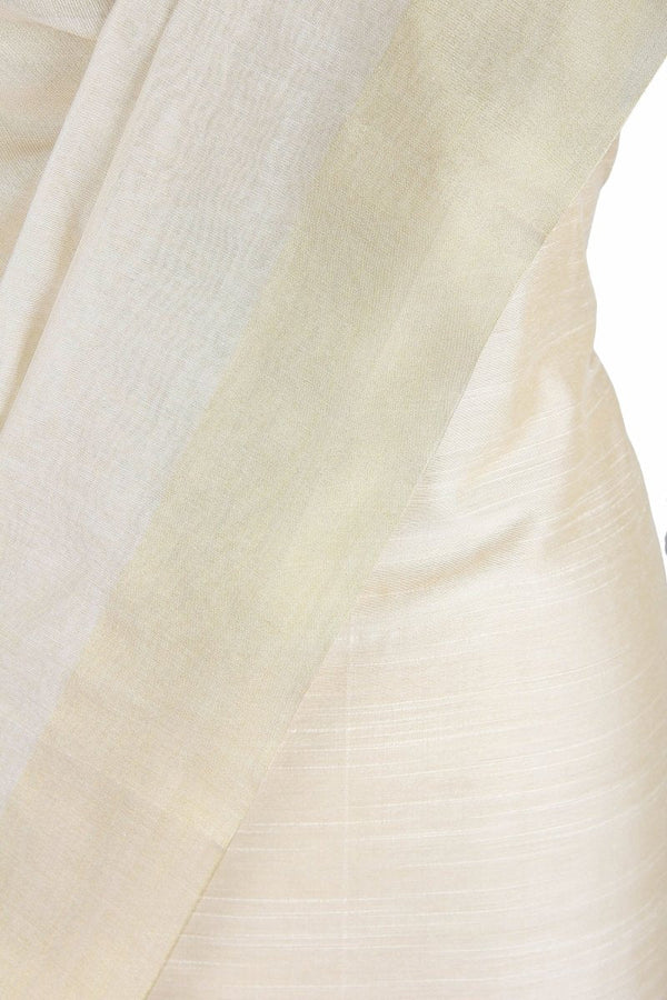 White Silk Plain Shimmering Dupatta with Golden Zari Border - Leheriya