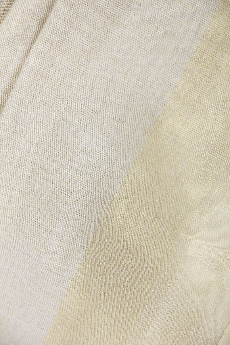 White Silk Plain Shimmering Dupatta with Golden Zari Border - Leheriya