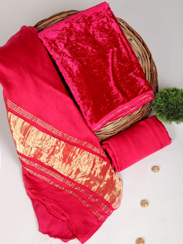 Winter Special 3 pc Salwar Suit Set - Super Soft Velvet Top with Pure Modal Silk Dupatta - Leheriya