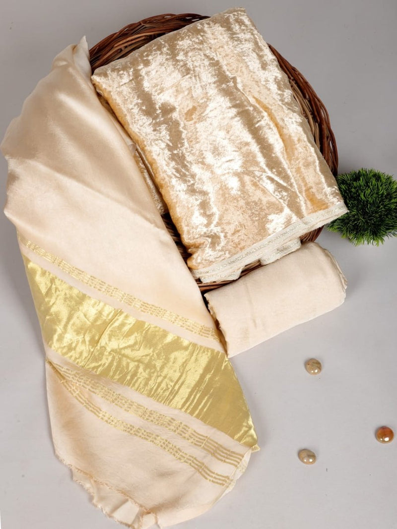 Winter Special 3 pc Salwar Suit Set - Super Soft Velvet Top with Pure Modal Silk Dupatta - Leheriya