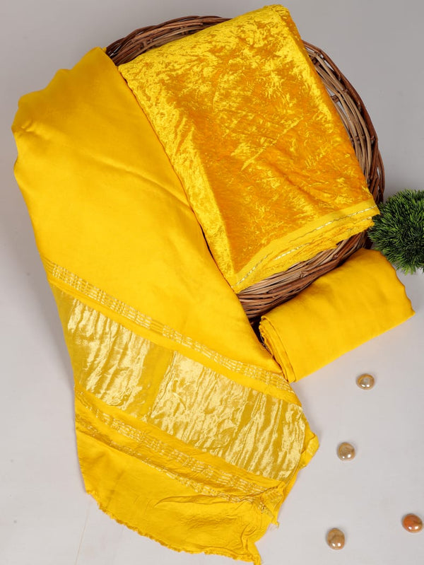 Winter Special 3 pc Salwar Suit Set - Super Soft Velvet Top with Pure Modal Silk Dupatta - Leheriya