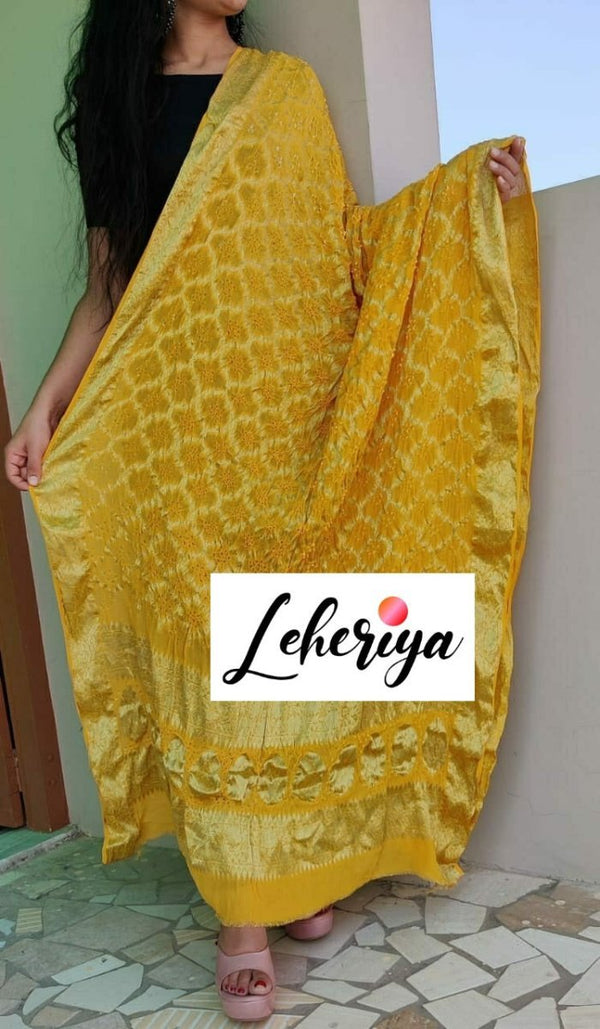 Yellow Color Premium Georgette Banarasi Bandhej Gharchola Dupattas - Leheriya