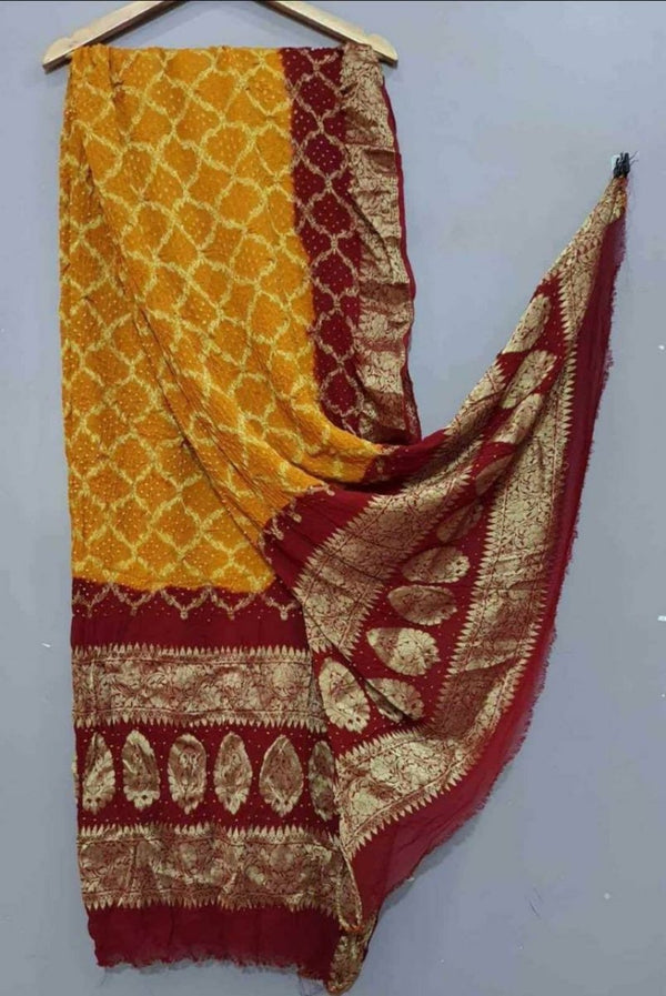 Yellow Red Georgette Gharchola Dupattas - Leheriya